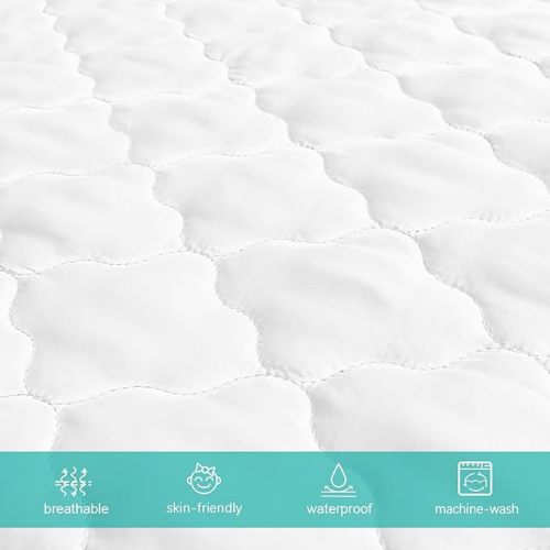 Crib Mattress Protector Sheets Fitted Waterproof Mattress Pad Cover, Noiseless & Machine Wash 100% Absorbent Mattress Protector Sheet Quilted White, 52" x 28", 2 Pack