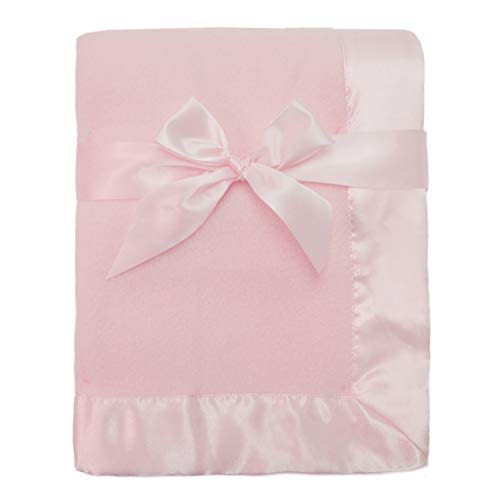 American Baby Company Fleece Blanket (30" x 40") with Silk-Like Satin Trim, Soft, Warm & Cozy, Pink, for Boys and Girls, Perfect for Baby Carrier, Stroller, Travel and Gifting
