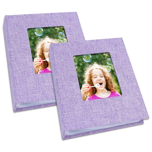 Vienrose Small Photo Album 4x6 Photos, 2 Pack Linen Cover Mini Photo Book, 26-Page Holds 52 Pictures, Artwork or Postcards Storage for Baby