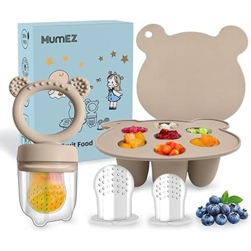 MumEZ Baby Fruit Feeder Pacifier - Convenient Food Feeders Set,Baby Foods Dummy Feeder, Babys Food Freezer Trays Included