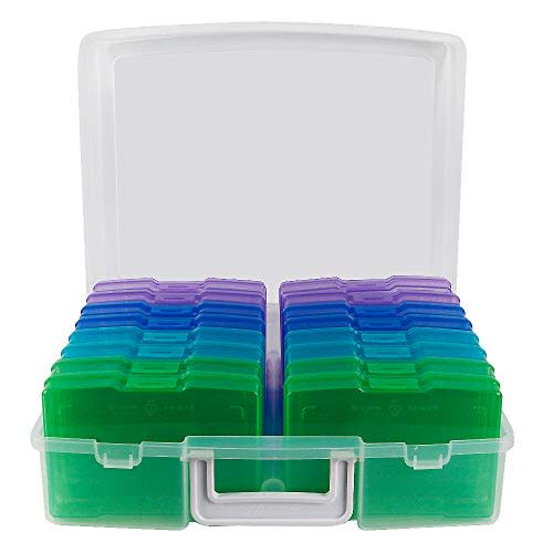 novelinks 4" x 6" Transparent Photo Storage Box  16 Inner Photo Organizer Cases, Holds 1600 Photos, Picture Keeper Storage Containers for Photos, Cards, Stickers  Cool Color Collection