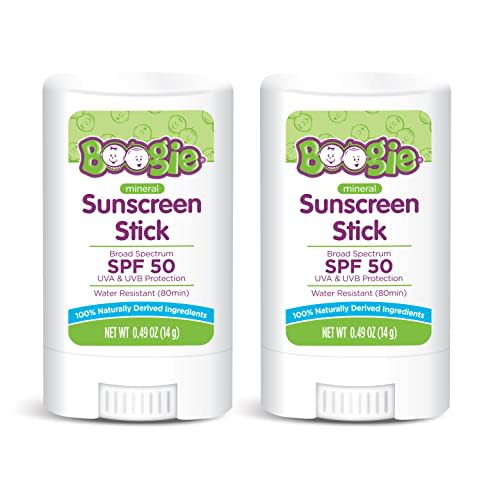 Baby Sunscreen Stick by Boogie Block, Mineral Sunscreen SPF 50, FSA/HSA Eligible, Travel Size Sunblock for Kids, Zinc Oxide, Water Resistant, Vegan, Fragrance Free Pack of 2