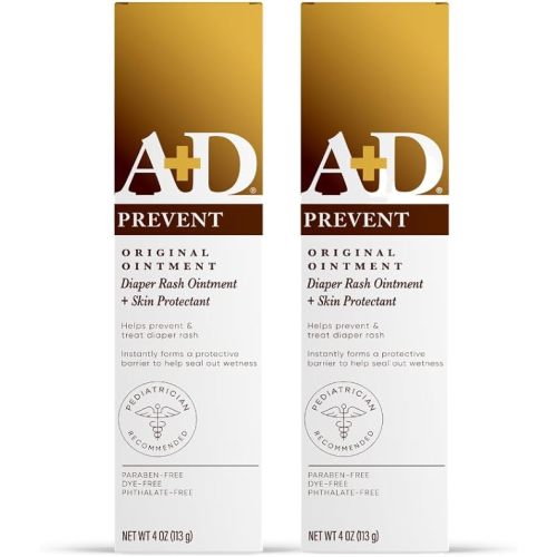 A+D Original Diaper Rash Ointment Prevents & Treats Diaper Rash, Moisturizing Skin Protectant with Vitamins A & D, Healing Skin Ointment for Dry and Cracked Skin 4oz 2 Pack