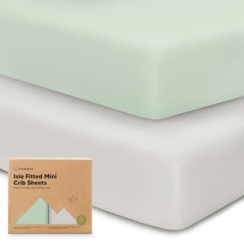 Pack and Play Sheets Fitted - 2-Pack Mini Crib Sheets for Pack N Play Mattress 38x26, Soft & Cozy, Neutral Toddler Playard Bedding, Snug Fitted Mini Baby Crib Mattress Cover Boy, Girl (Sage)