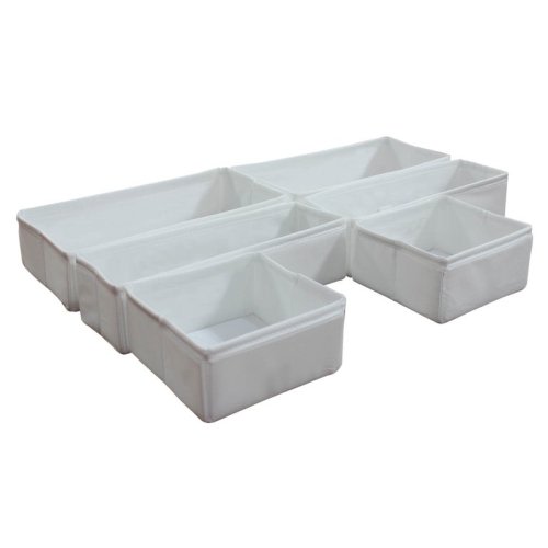 Mainstays White Fabric Drawer Organizer Set, 6 Total Bins, 3 Sizes