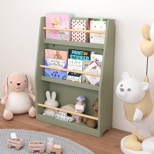 3 Tier Kids Book Shelf, Montessori Shelf for Nursery & Playroom, Front Facing Bookcase for Toddlers, Encourages Reading & Room Organization, Classroom Bookshelf(Light Green)