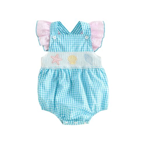 SAYOO Newborn Baby Girl Farm Clothes Chicken Embroidey Bubble Smocked Romper Plaid Bowknot Western Country Bodysuit Shirt