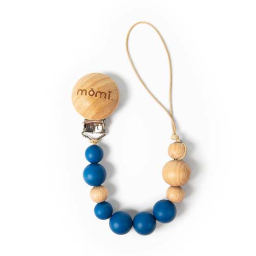 mōmi babypace pacifier clip - wooden / silicone - lapis