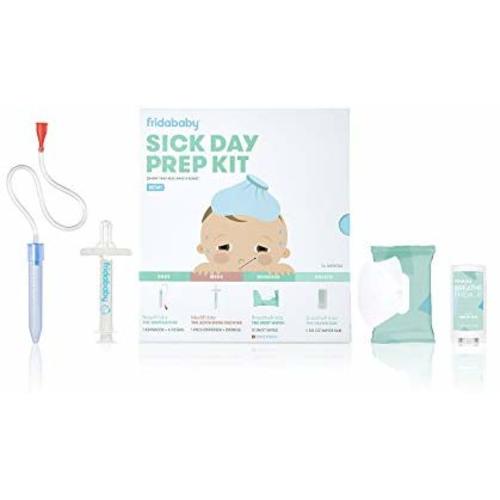 Baby Sick Day Prep Kit by Fridababy - Includes NoseFrida Nasal Aspirator, Medifrida Pacifier Medicine Dispenser, BreatheFrida Vapor Chest Rub + Snot Wipes. Soothe stuffy noses for Babies with a Cold.