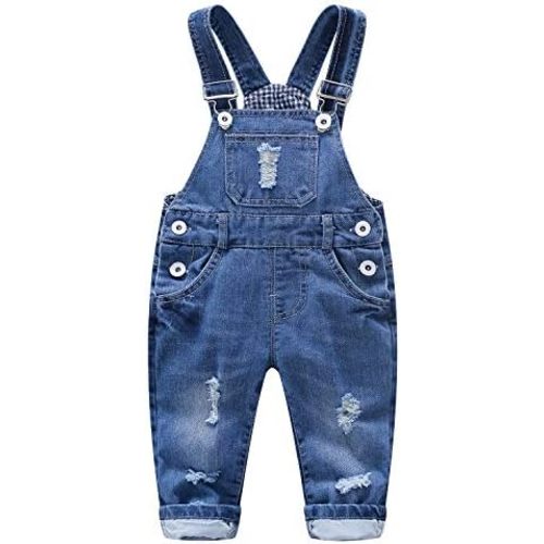 KIDSCOOL SPACE Baby Boy Girl Jean Overalls,Toddler Ripped Denim Cute Workwear