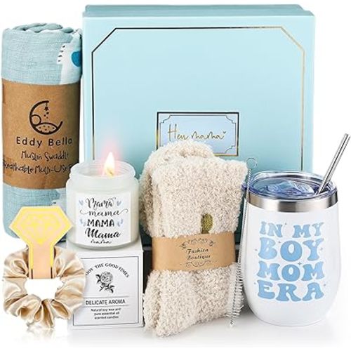 8 Sets New Mom Gifts Pregnancy After Birth Inspire Self Care 12 oz Tumbler First Time Gift Set for Expecting Mom(Blue)