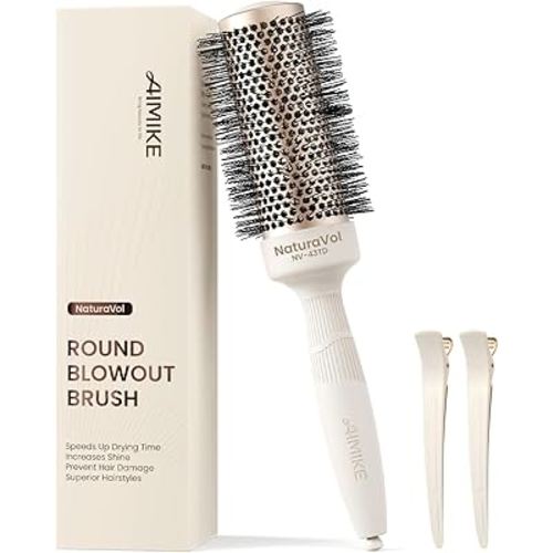 AIMIKE Round Brush for Blow Out, NaturaVol Medium Round Hair Brush for Fine Hair with Nano Thermal Ceramic Tech, for Blow Drying & Styling, Adds Volume & Smoothness (1.7 Inch Barrel, 2.5 Inch Bristle)