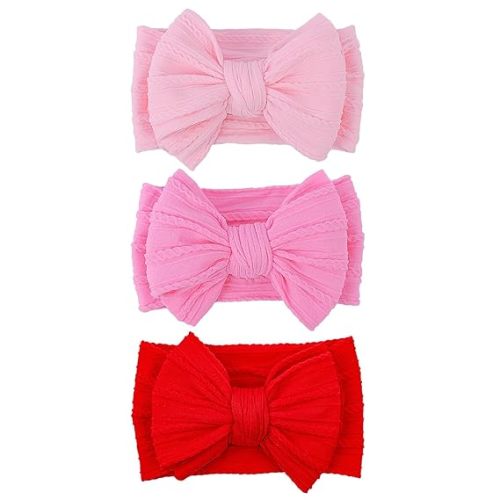 LemonSpace Handmade Red baby Bow Baby girls Headbands with Bows High Stretchy Soft Nylon Infant Headwrap Newborn Red Pink Hair Accessories Wonderful Gift for Mother's day,Baby Shower
