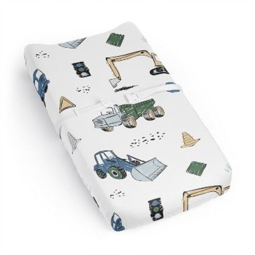 Sweet Jojo Designs Baby Boy Changing Pad Sheet Construction Truck Green and Blue