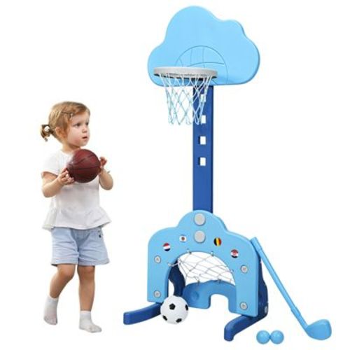 Costway 3-in-1 Kids Basketball Hoop Set Adjustable Sports Activity Center w/ Balls Blue