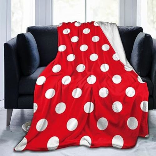 Red White Polka Dot Blanket Soft Lightweight Throw Blankets Cozy Flannel Bed Throws for Sofa Couch Travel Home Room Bedroom Decor Gifts for Women Men Kids 80"x60"