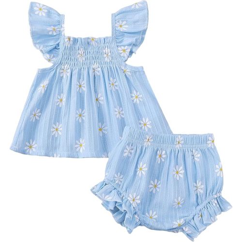 Jecson Newborn Baby Girl Summer Clothes Infant Girl Outfits Sleeveless Ruffle Top and Bloomers Shorts Set 0 3 6 12 Month