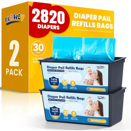 Diaper Pail Refill Bags 30 Bags Per Refill，Compatible with Genie Easy Roll Signature Diaper Pails Holds Up to 2820 Newborn Diapers 7 Layer Odor Barrier Technology 2PACK (60 Bags)