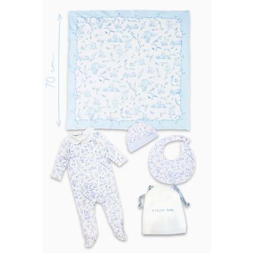 4-Piece Newborn Set - Toile De Jouy / Blue