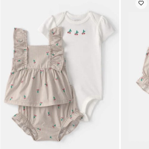 Baby Girl 3-Piece Cherry Striped Outfit Set - Beige/White | Carter's
