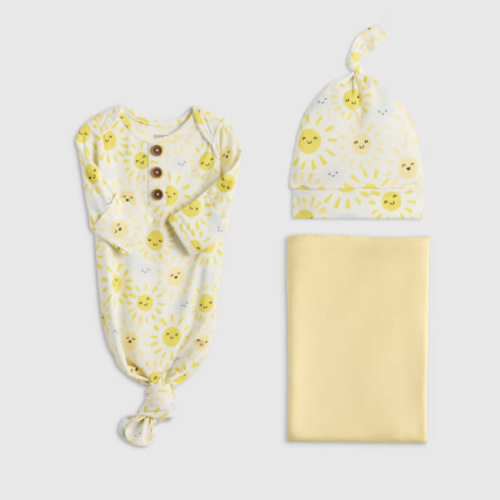 Bamboo Gown, Hat & Swaddle Set in Sunshine
