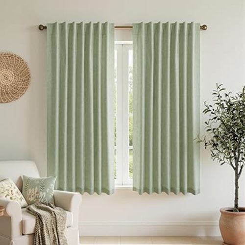 KOUFALL Bathroom Curtains Window,Short Eucalyptus Green Decorative Privacy Machine Washable Linen Blackout Curtains for Bedroom 45 Inch Length,Sage