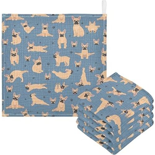 vvfelixl Baby Cotton Washcloths French Bulldog Pug Infants Bath Towel for Unisex Puppy Face Towels for Newborn, Natural Baby Wipes Delicate Skin, 11.8 X 11.8 inch, one sizex3