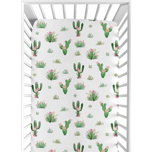 Sweet Jojo Designs Fitted Baby Crib Sheets (Boho Watercolor Floral) for Girls, Infant Nursery, Toddler Room - Standard Size (Cactus, Bohemian, Shabby Chic, Flower, Desert, Blush Pink, Green)