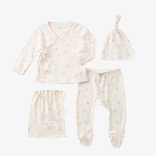 Pink Swan Print Organic Cotton Pointelle Layette 3 Pc Gift Set – Elegant Baby