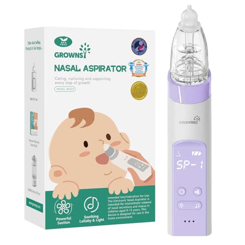 GROWNSY Nasal Aspirator for Baby, Electric Baby Nose Sucker, Automatic Nose Cleaner with Larger Suction Chamber and More Powerful Suction, Music and Light Soothing Function, Purple