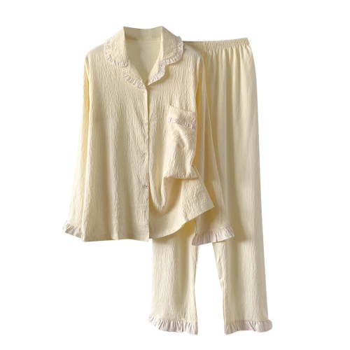NTACZA Pajama Sets for Women Button Up Cotton Solid Pajama Set Comfy Long Sleeve Lightweight Womens Loungewear Set XXL