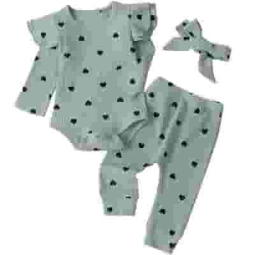 Girl Clothes 12-18 Month Girl Clothes Baby Girl's 3pc Rib Frill Long Sleeve Romper and Pant Set Light Blue 6-9 Months