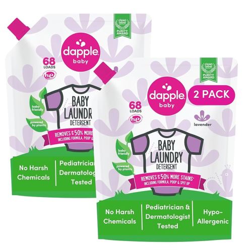 Dapple Baby Laundry Detergent, Powered by Plants, Concentrated, Hypoallergenic, Sweet Lavender, Eco-Friendly Pouch, Stain Remover, 34 Fl Oz (2 Pack)