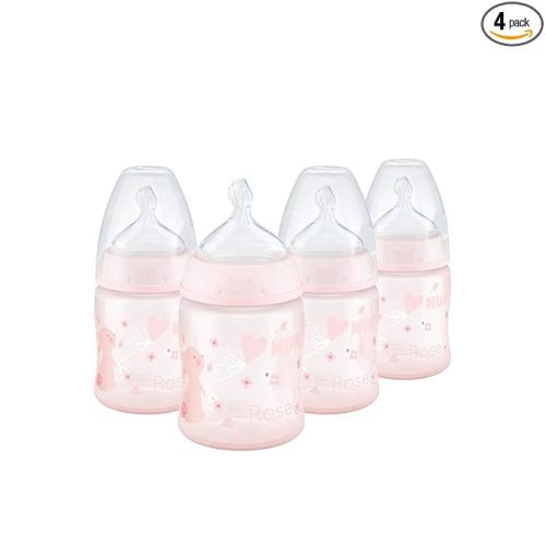 NUK Smooth Flow Anti Colic Baby Bottle, 5 oz, 4 Pack, Pink Bunnies,4 Count (Pack of 1)