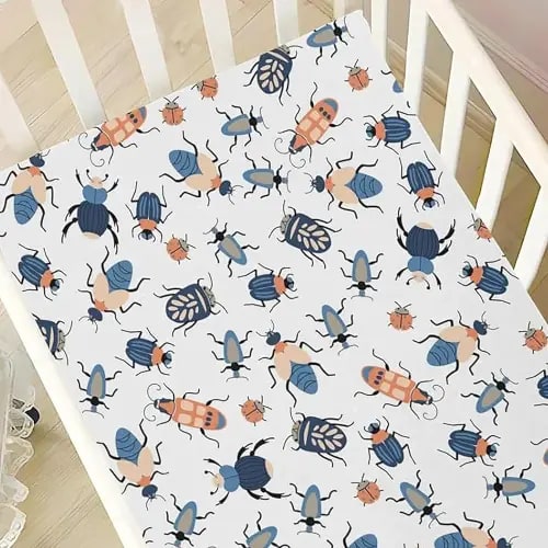 VIGTRO Cute Baby Crib Sheets for Boys Girls, Bugs Insects Pattern Breathable Soft Fitted Crib Playard Sheets Baby Mattress Sheet, S 39x27x5in