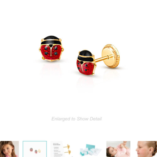 Lil' Ladybug, Red Enamel, Baby/Children's Earrings, Screw Back - 14K Gold