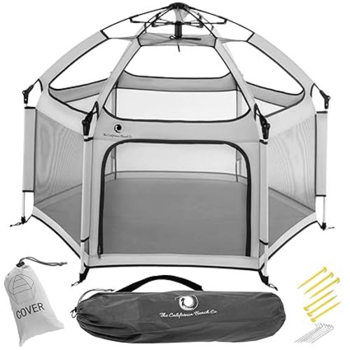 Light Grey POP 'N GO Baby Playpen - Indoor & Outdoor Playpen for Babies and Toddlers - Baby Beach Tent, Foldable, Portable W/Canopy & Travel Bag - Pop Up Pack and Play Yard