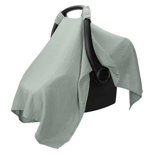 Comfy Cubs Baby Car Seat Cover - Muslin Cotton Baby Seat Cover Fern | Soft, Breathable and Lightweight Muslin Cotton Infant Car Seat Cover for Sun & Bug Protection - Large Size Car Seat Canopy