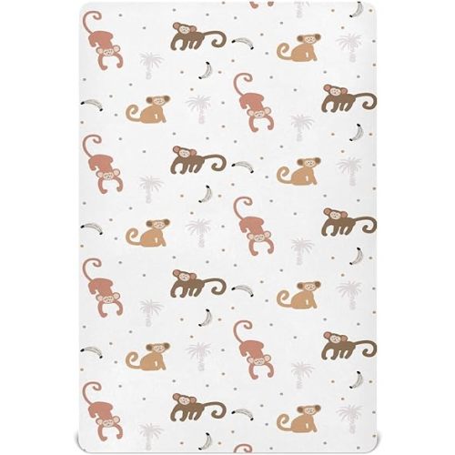 Crib Sheets for Boys Cute Monkey Toddler Baby Girl Sheets for Crib,Neutral Mini Crib Nursery Mattress Sheets Fitted,Crib Mattress 52 * 28 * 9In White