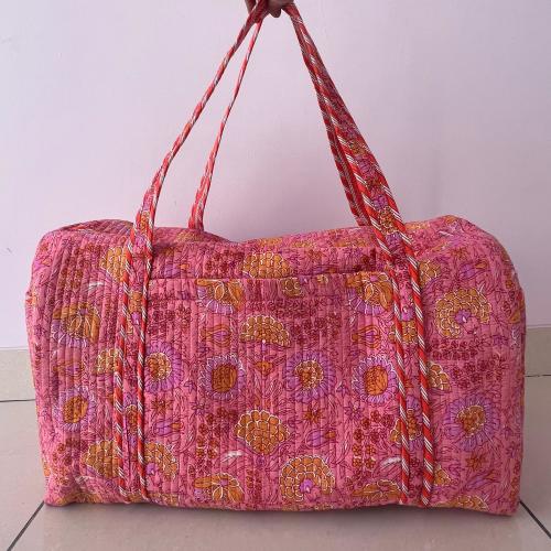 Indian COtton Duffle Bag | Floral Quilted Weekender Travel Bag | Women's Shoulder Storage Bags For Her | Holiday Gift | Back to School Bags