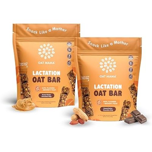 Oat Mama Peanut Butter Chocolate Chip Lactation Bars | Essential Breastfeeding Snacks with Oats, Flaxseed & Brewer’s Yeast | Milkflow Lactation Support for Nursing Moms - 10 Count