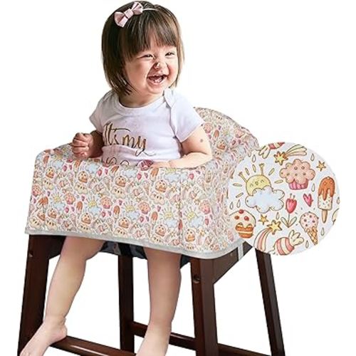 Dual-Belt High Chair Cover, Baby High Chair Cover, Upgrade Version, for Wooden or Restaurant High Chair, Sturdy and Robust Material, Creamy Cake