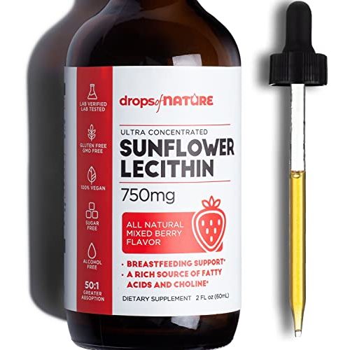 Sunflower Lecithin, Liquid Drops 750mg Liquid Supplement, Pure Vegan Sublingual, Provides Breastfeeding, Digestion Support, Non-GMO