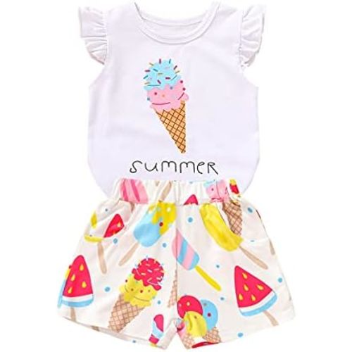 YOUNGER TREE Toddler Baby Girls Clothes Watermelon T-shirt + Linen Shorts with Belt Cute Summer Short Set