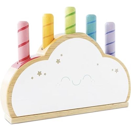 Le Toy Van - Wooden Baby Sensory Petilou Rainbow Cloud Pop Press and Release Toy | Educational Baby Sensory Montessori Toddler Learning Toy - Suitable for 18+ Months