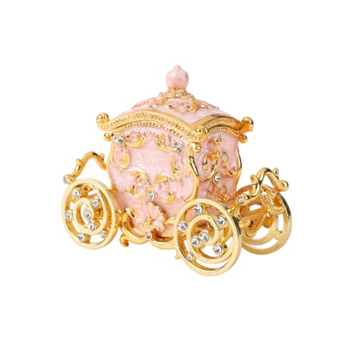 Retro Carriage Jewelry Trinket Box Enamel Ring Hold Boxes Hand-Painted Vintage Ornaments Craft Gift for Women Girls (Pink)