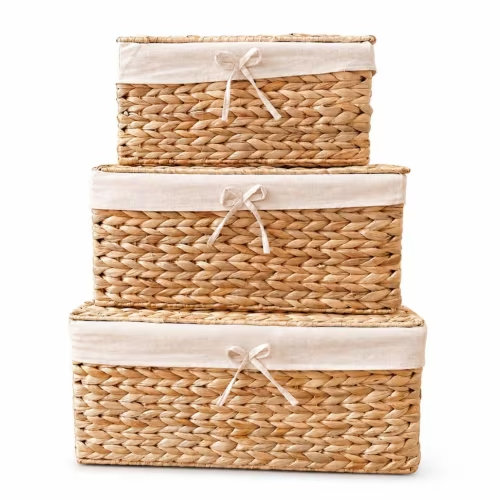 Handwoven Wicker Basket Water Hyacinth Storage Baskets with Lids
