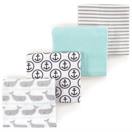 Luvable Friends Hudson Baby Cotton Poly Flannel Receiving Blankets 4pk, Ocean Whale