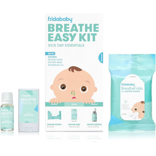 Frida Baby Breathe Easy Kit Sick Day Baby Essentials - 3pc Set Includes Vapor Wipes, Vapor Rub + Organic Vapor Drops to Help Baby Breathe Easy, Natural Baby Congestion Relief