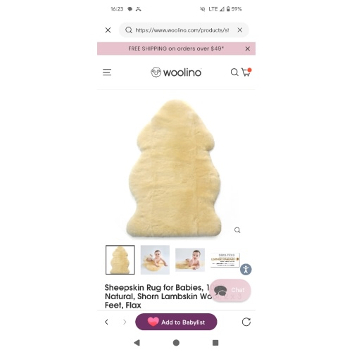 Sheepskin Rug for Babies, 100% Natural, Shorn Lambskin Wool, 2 x 3 Feet, Flax